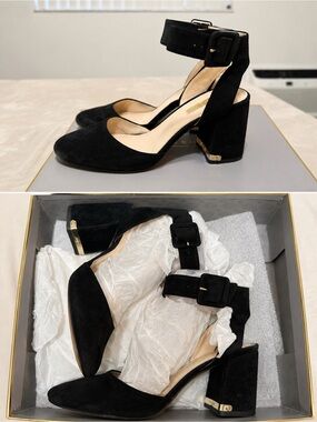 Louise et Cie Black Suede Ankle-Strap Block Heels